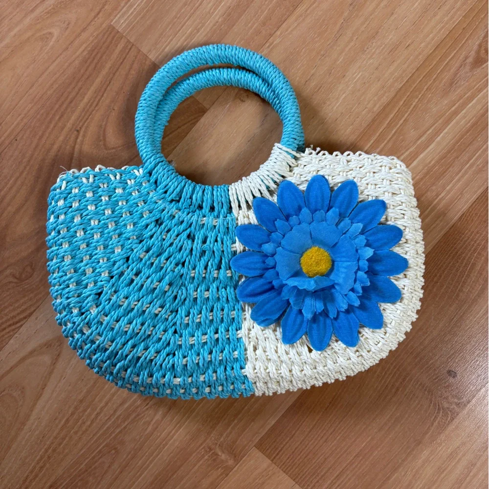 Woven Straw beach bag with Round Handle - Picture 1 of 8